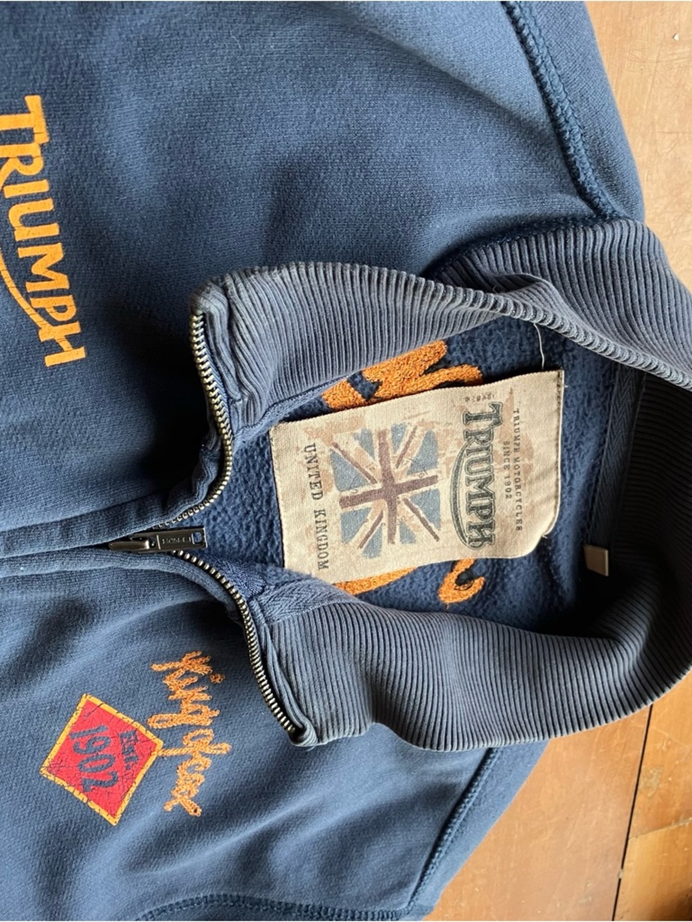 Triumph Navy Full-Zip Sweatshirt with Orange Accents - Picture 7 of 10